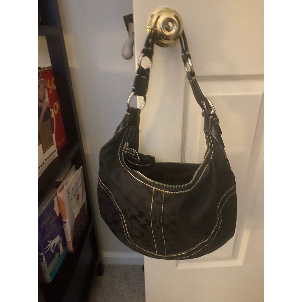 Vintage Coach Soho Black Canvas & Leather Hobo Shoulder Bag - Y2K - Picture 2 of 5
